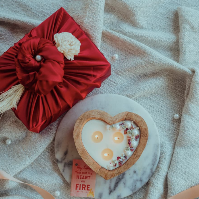 Wooden heart candle