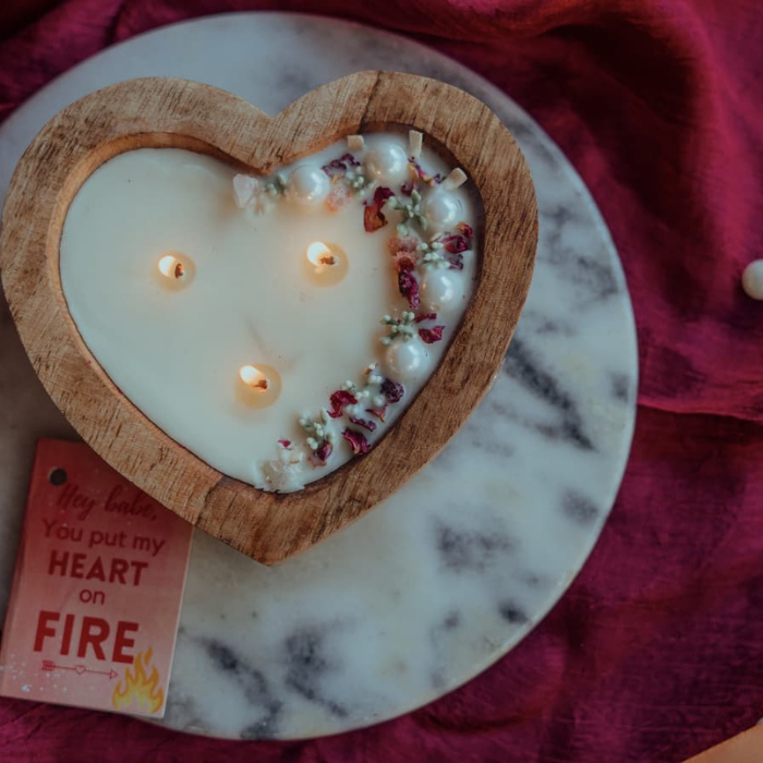 Wooden heart candles