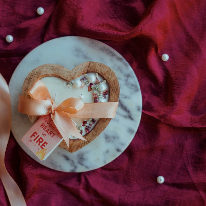 Wooden heart candle