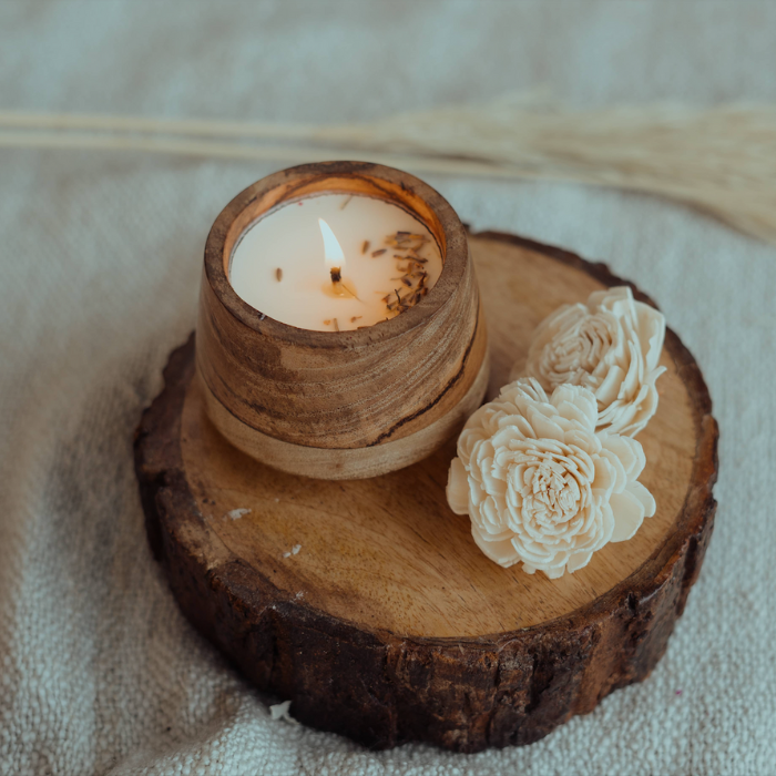 Wooden bowl candles