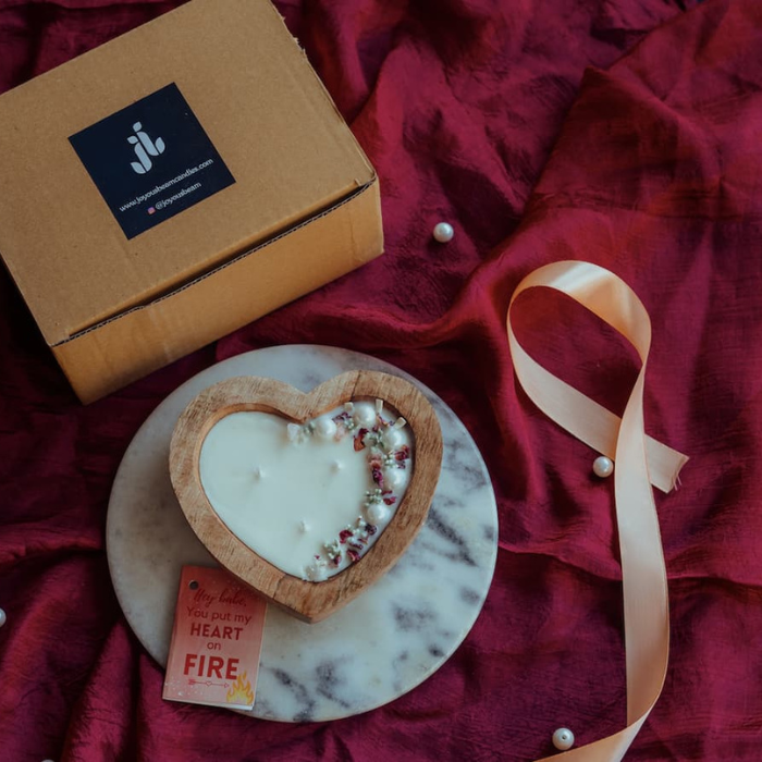 Wooden heart candles